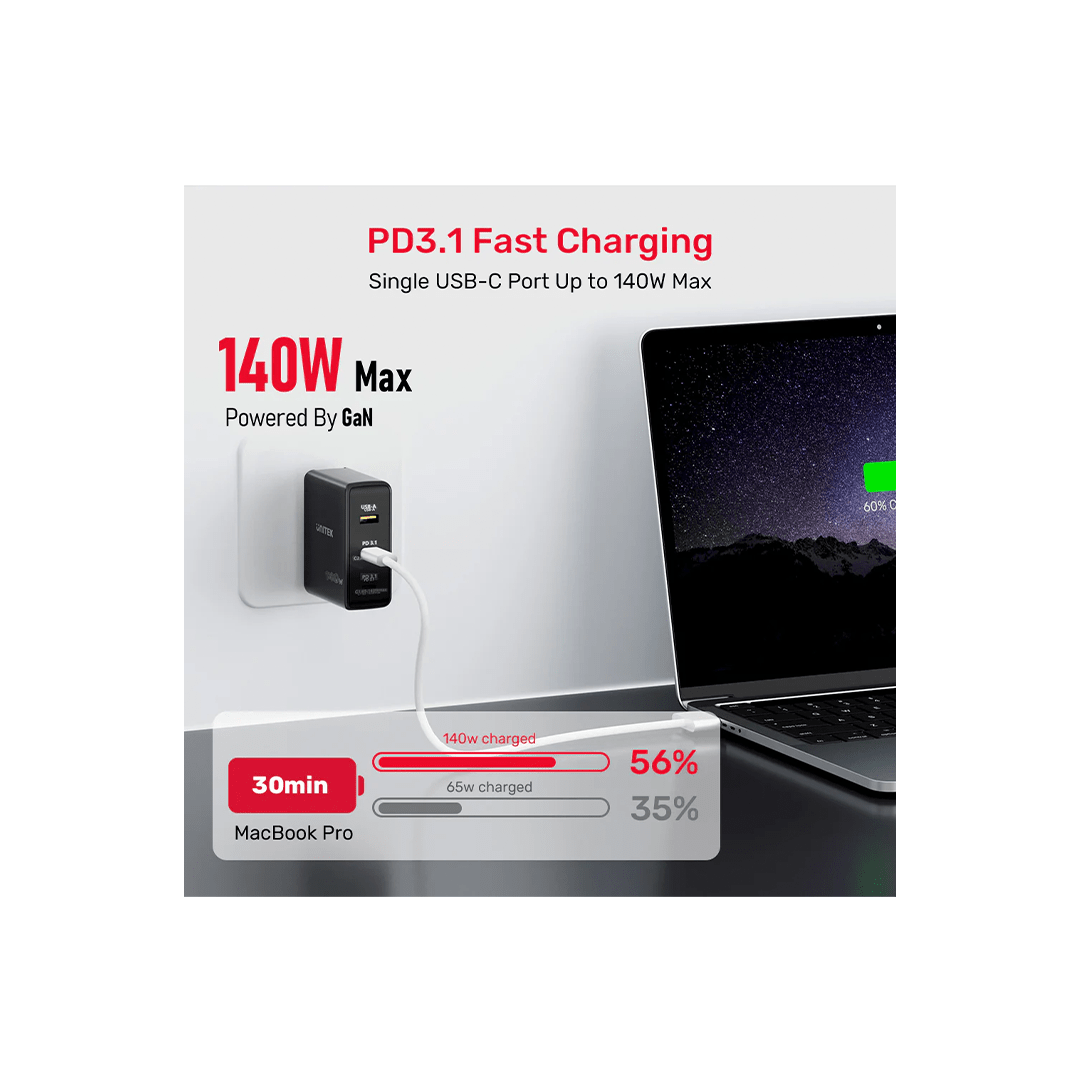 Unitek 140W PD 3.1 GaN Wall Charger in Qatar Unitek 140W PD 3.1 GaN Wall Charger in Qatar